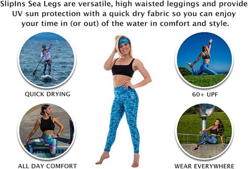 Slipins Sea Legs Leggings for Women, High-Waisted Leggings with UPF Protection, Perfect for Yoga, Surfing, Diving, Snorkeling, Gym, and Other Activities, Aqua Mermaid, Medium in Kuwait