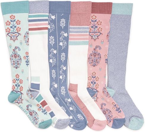 MUK LUKS Women's 6 Pack Tall Cotton Compression Knee-High Socks in Saudi Arabia