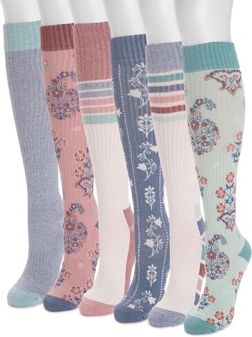 MUK LUKS Women's 6 Pack Tall Cotton Compression Knee-High Socks in Saudi Arabia