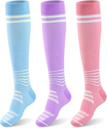Compression Socks for Women - 15-20mmHg Plus Size Knee High Graduated Support (3 Pairs) - Breathable Striped Socks for Running, Athletics, Travel & Pregnancy in Saudi Arabia