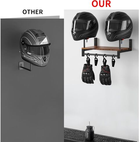 Helmet Rack Wall Mount, Motorcycle Helmets Holder with Wall Storage Hook, Wooden Motorcycle Helmet Display Stand, Retro Bike Helmets Storage Organizer, Motorcycle Accessories for Men in Saudi Arabia