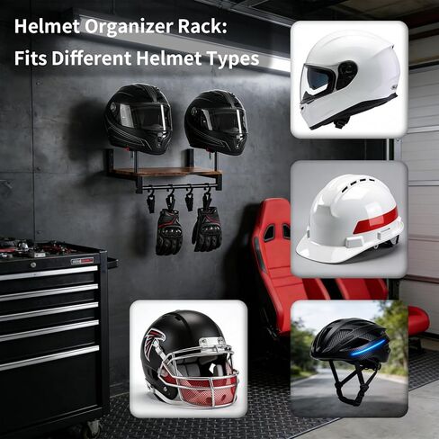 Helmet Rack Wall Mount, Motorcycle Helmets Holder with Wall Storage Hook, Wooden Motorcycle Helmet Display Stand, Retro Bike Helmets Storage Organizer, Motorcycle Accessories for Men in Saudi Arabia