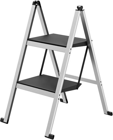 2 Step Ladder, Aluminum Ultra Thin Folding Step Stool, 400 Lbs Capacity Step Ladders with Anti-Slip Sturdy and Wide Pedal,Closet Step Stool for Home, Kitchen and Office Use, Space Saving, Orange in Kuwait