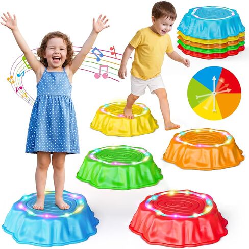 Flooyes Stepping Stones for Kids, 6pcs Light up & Music Non-Slip Stepping Stones, Sensory Toy for Toddler Balance & Coordination Skills, Indoor & Outdoor Toys, Toys for Toddlers Ages 3-5 in Kuwait