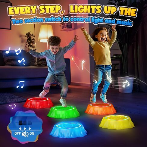 Flooyes Stepping Stones for Kids, 6pcs Light up & Music Non-Slip Stepping Stones, Sensory Toy for Toddler Balance & Coordination Skills, Indoor & Outdoor Toys, Toys for Toddlers Ages 3-5 in Kuwait