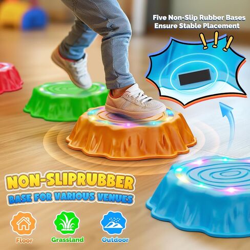 Flooyes Stepping Stones for Kids, 6pcs Light up & Music Non-Slip Stepping Stones, Sensory Toy for Toddler Balance & Coordination Skills, Indoor & Outdoor Toys, Toys for Toddlers Ages 3-5 in Kuwait