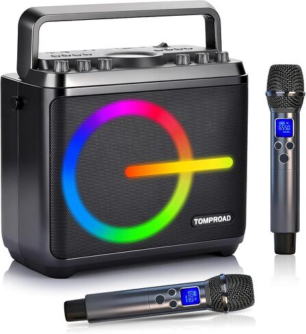 جهاز كاريوكي، مكبر صوت بلوتوث مع 2 ميكروفونات لاسلكية، مضخم صوت محمول نظام PA للبالغين والأطفال مع أضواء LED تدعم ضبط الجهير/الثلاثي، بطاقة TF/USB، REC للحفلات المنزلية in Kuwait