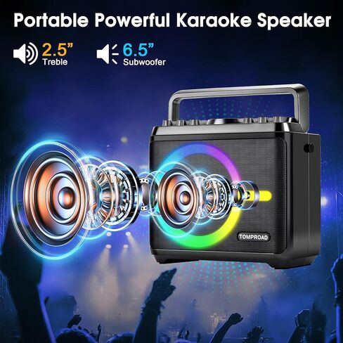 جهاز كاريوكي، مكبر صوت بلوتوث مع 2 ميكروفونات لاسلكية، مضخم صوت محمول نظام PA للبالغين والأطفال مع أضواء LED تدعم ضبط الجهير/الثلاثي، بطاقة TF/USB، REC للحفلات المنزلية in Kuwait