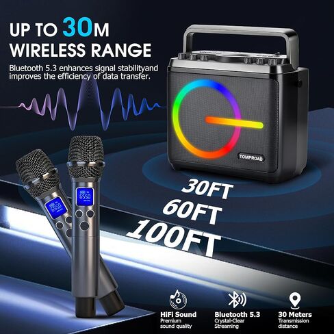 جهاز كاريوكي، مكبر صوت بلوتوث مع 2 ميكروفونات لاسلكية، مضخم صوت محمول نظام PA للبالغين والأطفال مع أضواء LED تدعم ضبط الجهير/الثلاثي، بطاقة TF/USB، REC للحفلات المنزلية in Kuwait