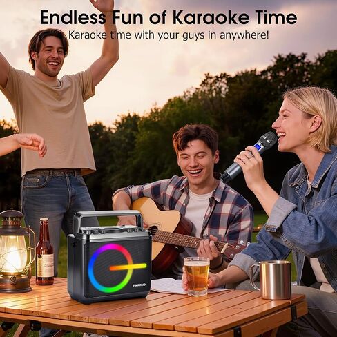 جهاز كاريوكي، مكبر صوت بلوتوث مع 2 ميكروفونات لاسلكية، مضخم صوت محمول نظام PA للبالغين والأطفال مع أضواء LED تدعم ضبط الجهير/الثلاثي، بطاقة TF/USB، REC للحفلات المنزلية in Kuwait