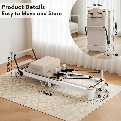 Ultra3.0 Foldable Pilates Reformer Machine, Aluminum Pilates Equipment, Wooden Extended Pilates Machine with Sitting Box, Jump Board and Springs for Home and Studio in Saudi Arabia