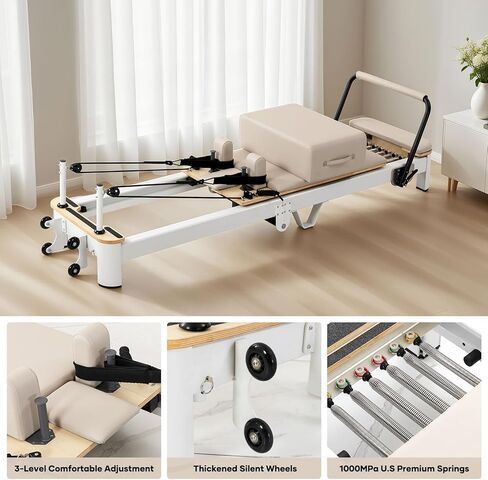 Ultra3.0 Foldable Pilates Reformer Machine, Aluminum Pilates Equipment, Wooden Extended Pilates Machine with Sitting Box, Jump Board and Springs for Home and Studio in Saudi Arabia