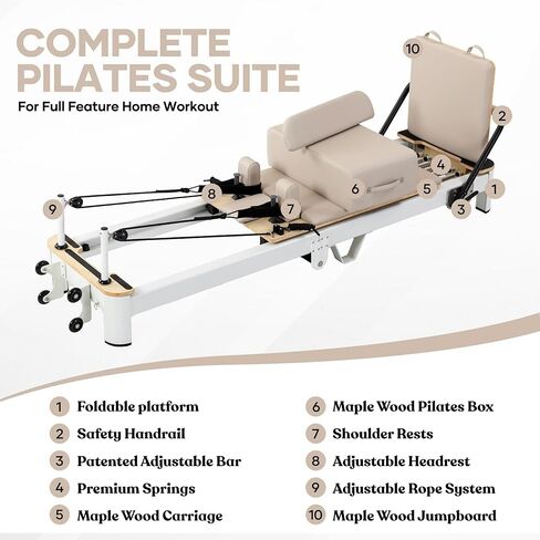 Ultra3.0 Foldable Pilates Reformer Machine, Aluminum Pilates Equipment, Wooden Extended Pilates Machine with Sitting Box, Jump Board and Springs for Home and Studio in Saudi Arabia