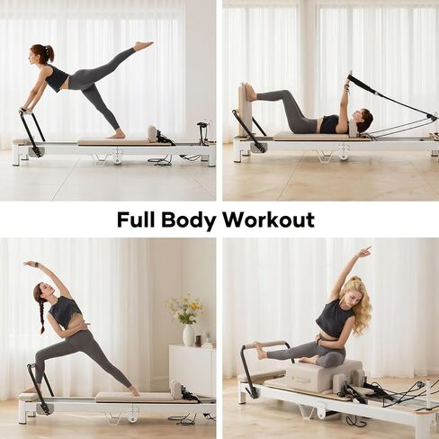 Ultra3.0 Foldable Pilates Reformer Machine, Aluminum Pilates Equipment, Wooden Extended Pilates Machine with Sitting Box, Jump Board and Springs for Home and Studio in Saudi Arabia
