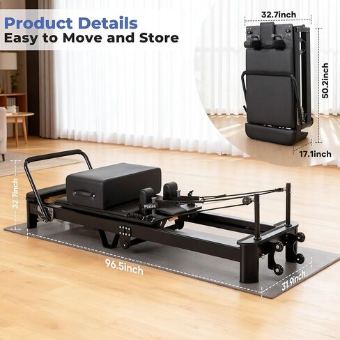 Ultra3.0 Foldable Pilates Reformer Machine, Aluminum Pilates Equipment, Wooden Extended Pilates Machine with Sitting Box, Jump Board and Springs for Home and Studio in Saudi Arabia