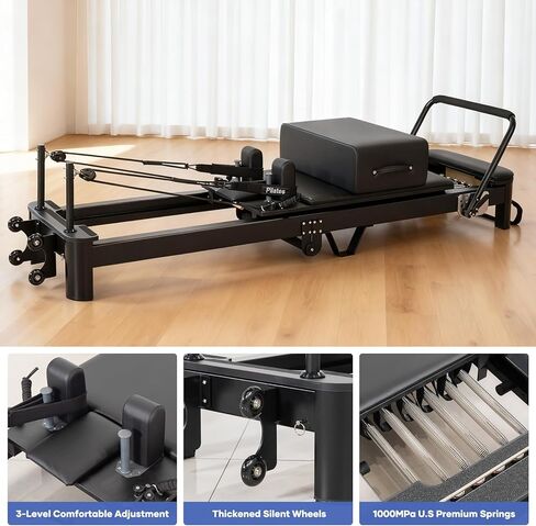 Ultra3.0 Foldable Pilates Reformer Machine, Aluminum Pilates Equipment, Wooden Extended Pilates Machine with Sitting Box, Jump Board and Springs for Home and Studio in Saudi Arabia