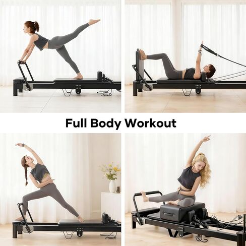 Ultra3.0 Foldable Pilates Reformer Machine, Aluminum Pilates Equipment, Wooden Extended Pilates Machine with Sitting Box, Jump Board and Springs for Home and Studio in Saudi Arabia