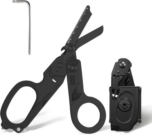 6 in 1 Foldable Trauma Shears with Holster, 420HC Stainless Steel EMT Shears for Nurses, EMS, Paramedics, Collapsible Tactical Medical Scissors, Strap Cutter, Glass Breaker, Camping (Carbon Black) in Saudi Arabia