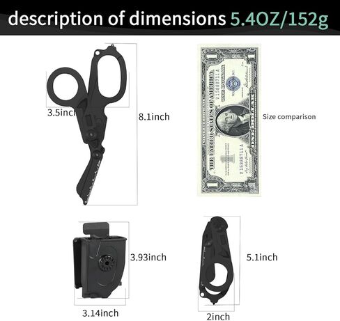 6 in 1 Foldable Trauma Shears with Holster, 420HC Stainless Steel EMT Shears for Nurses, EMS, Paramedics, Collapsible Tactical Medical Scissors, Strap Cutter, Glass Breaker, Camping (Carbon Black) in Saudi Arabia