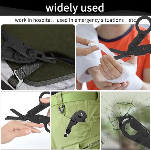 6 in 1 Foldable Trauma Shears with Holster, 420HC Stainless Steel EMT Shears for Nurses, EMS, Paramedics, Collapsible Tactical Medical Scissors, Strap Cutter, Glass Breaker, Camping (Carbon Black) in Saudi Arabia