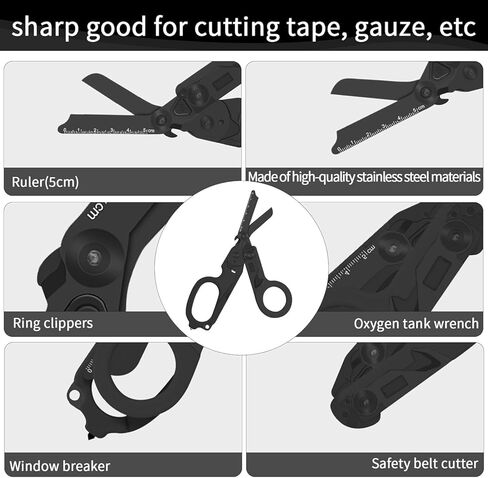 6 in 1 Foldable Trauma Shears with Holster, 420HC Stainless Steel EMT Shears for Nurses, EMS, Paramedics, Collapsible Tactical Medical Scissors, Strap Cutter, Glass Breaker, Camping (Carbon Black) in Saudi Arabia