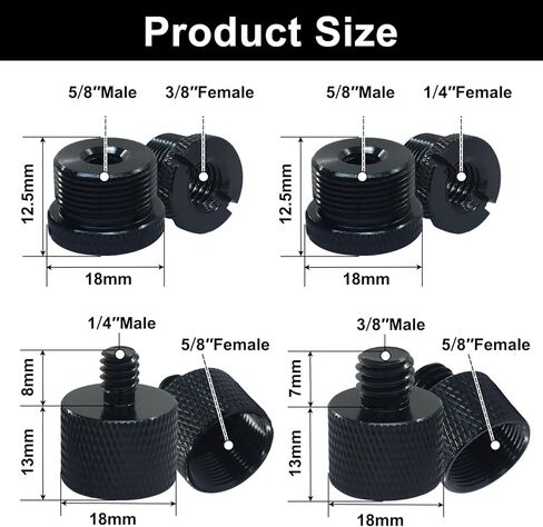 8 pcs Mic Stand Adapter Set Includes 5/8" female to 3/8" male, 3/8" female to 5/8" male, 5/8" female to 1/4" male, and 1/4" female to 5/8" male screw thread adapters for microphone stands in Kuwait