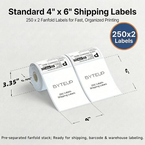 4x6 Direct Thermal Shipping Labels, 2 * 250 Sheets/Roll Barcode & Shipping Label Paper, Permanent Adhesive, Smudge Resistant, Compatible with Most Direct Thermal Printers (Not for Laser/Inkjet/Dymo) in Saudi Arabia