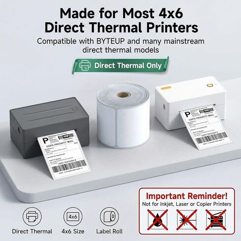 4x6 Direct Thermal Shipping Labels, 2 * 250 Sheets/Roll Barcode & Shipping Label Paper, Permanent Adhesive, Smudge Resistant, Compatible with Most Direct Thermal Printers (Not for Laser/Inkjet/Dymo) in Saudi Arabia