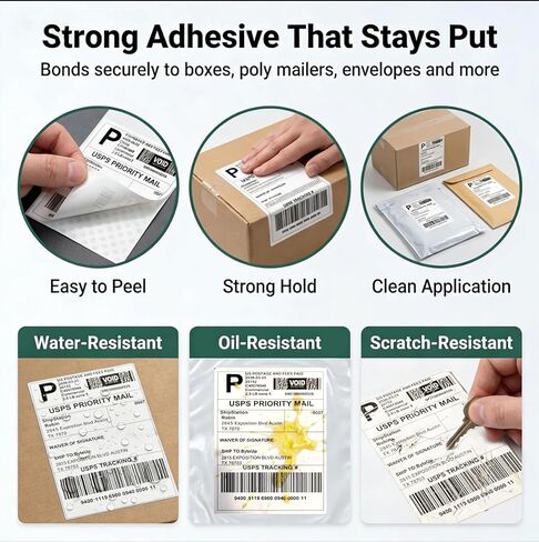 4x6 Direct Thermal Shipping Labels, 2 * 250 Sheets/Roll Barcode & Shipping Label Paper, Permanent Adhesive, Smudge Resistant, Compatible with Most Direct Thermal Printers (Not for Laser/Inkjet/Dymo) in Saudi Arabia