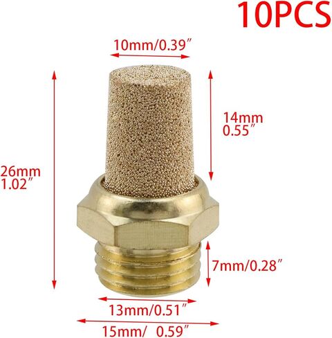 Wealrit 10 PCS Pneumatic Exhaust Mufflers, 1/8" Male Thread Hex Copper Air Muffler Silencer, 0.41" Length Industrial Muffler Filter Air Line Fitting for Compressed Air Systems, Valves, Cylinders in Saudi Arabia