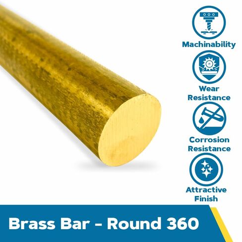 قضيب نحاسي مستدير 360، تشطيب غير مصقول (مطحنة)، مقذوف، درجة حرارة H02، ASTM B16، قطر 0.375 بوصة، طول 24 بوصة، OnlineMetals in Saudi Arabia