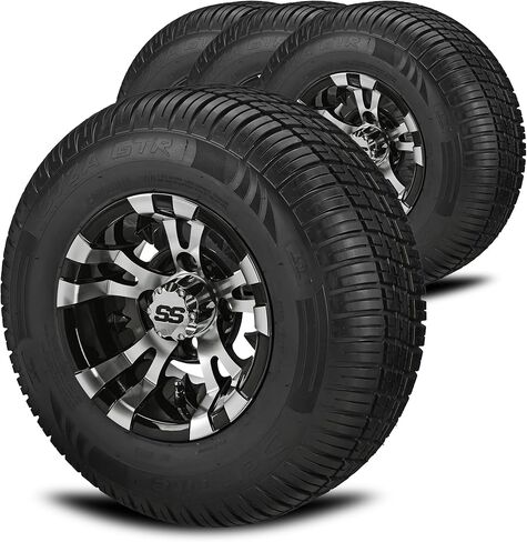RM CART - 10 "Warlock Black/Machined على 205/65 R10 Low Rise Tyre (مجموعة من 4) ، و Club Car & Ez -Go Carts ، وإطارات عربة الجولف وعجلات Combo in Kuwait