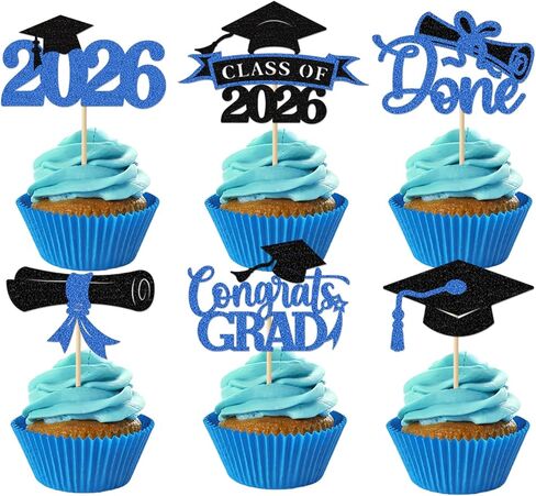 2025 Graduation Cupcake Toppers, 36 pack Glitter Class of 2025 Congrats Grad Cap Diploma Cupcake Picks for Graduation Party Decorating Supplies (Gold) in Saudi Arabia