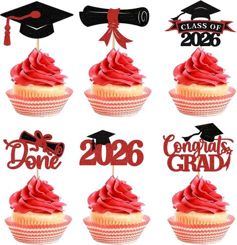 2025 التخرج كب كيك أدوات القبعات ، 36 حزمة بريق فئة من 2025 تهانينا كاب كاب كب كيك يختار لوازم تزيين حفل التخرج (الذهب) in Kuwait