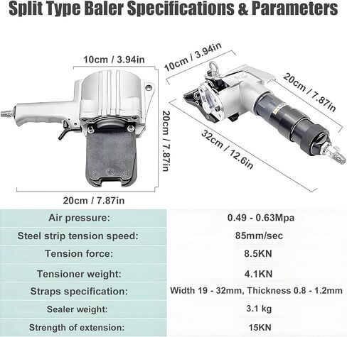 سدادة قاطعة وشد بتصميم منفصل، مكبس لأشرطة سمك 0.031-0.047 بوصة، جسم فولاذي مقاوم للسقوط، أداة ربط معدنية آلة ربط فولاذية تعمل بالهواء المضغوط (32 مم) in Kuwait
