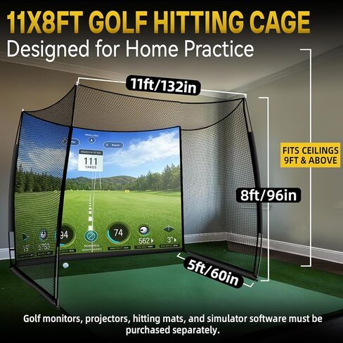 Golf Net with Impact Screen, 11x8FT Spacious Golf Practice Net for Backyard, Heavy Duty Hitting Cage for Swing Driving, Indoor Outdoor Home Garage in Saudi Arabia