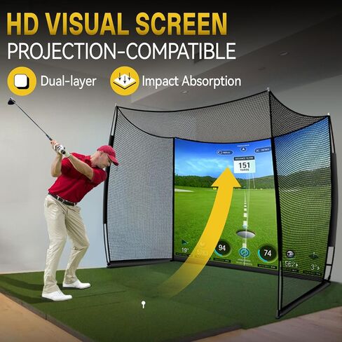 Golf Net with Impact Screen, 11x8FT Spacious Golf Practice Net for Backyard, Heavy Duty Hitting Cage for Swing Driving, Indoor Outdoor Home Garage in Saudi Arabia