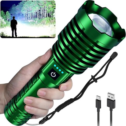 Super Bright LED Flashlight 1200000 High Lumens, Rechargeable Handheld Flashlights Powered by Battery, Powerful Waterproof Tactical Flashlights with Zoomable 6 Modes for Emergencies Camping in Kuwait