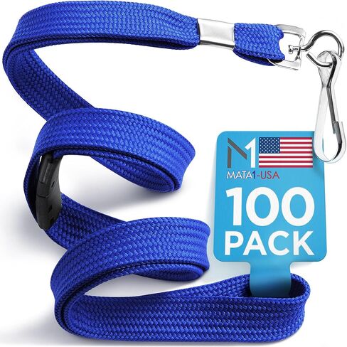 Mata1-USA Flat Safety Lanyard, Detachable ID Lanyards (Blue, 36 Inch, 100 Pack, Polypropylene), Comfort Woven Lanyard for ID Badges in Kuwait