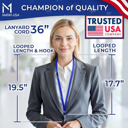 Mata1-USA Flat Safety Lanyard, Detachable ID Lanyards (Blue, 36 Inch, 100 Pack, Polypropylene), Comfort Woven Lanyard for ID Badges in Kuwait