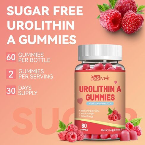 مضغ Urolithin A، ملحق Urolithin A+ مع NAD+، CoQ10، ريسفيراترول، PQQ لدعم الميتوكوندريا، قوة العضلات وطول العمر، نباتي، خالي من السكر، قابل للمضغ 60 قيراط in Kuwait