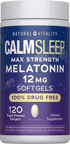Natural Vitality Melatonin Softgels | 12mg Maximum Strength Supplement | 100% Drug Free | 120 Count in Kuwait