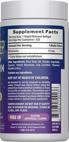 Natural Vitality Melatonin Softgels | 12mg Maximum Strength Supplement | 100% Drug Free | 120 Count in Kuwait