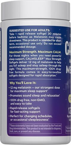 Natural Vitality Melatonin Softgels | 12mg Maximum Strength Supplement | 100% Drug Free | 120 Count in Kuwait