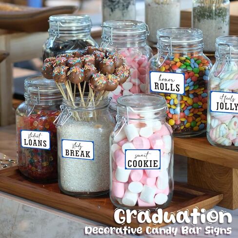Graduation Candy Bar Signs - Blue Sliver Graduation Candy Buffet Labels Set for Grad Party - 2026 Graduation Party Dessert Food Decorations -A02 in Saudi Arabia