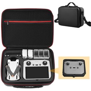 Mini 3/Mini 3 Pro Carrying Case, Portable PU Leather Travel Storage Shoulder Bag for DJI RC/RC-N1 and Accessories, Black