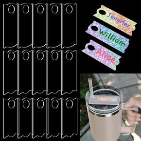 15PCS Name Labels for Stanley Cups H2.0 & 1.0 Acrylic Name Tag Plate for 30 oz / 40 oz Stanley Quencher Tumbler-Clear