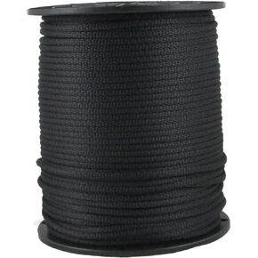 3/16 inch Black Dacron Polyester Rope - 500 Foot Spool | Solid Braid - Industrial Grade - High UV and Abrasion Resistance - Low Stretch