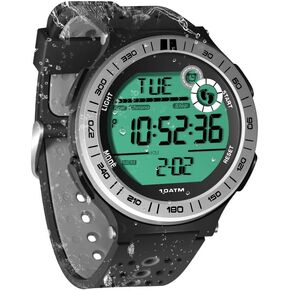 Men Watch Pedometer Underwater Diving Watch 10 ATM Waterproof with Lap Stopwatch and Alarm Clock Function, 12/24 Hour Format Selectable