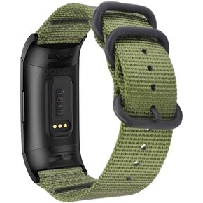 Nylon Band for Fitbit Charge 4/Charge 3, NOTA Woven Strap with Stainless Steel Ring (Green)